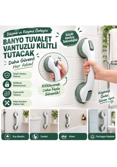 Ergonomik Vantuzlu Banyo Tutacağı - Kayma Önleyici Güvenlik 30 Cm Diğer