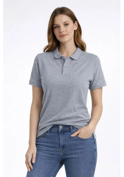 Buğrahayalin Pike Kumaş Düğmeli Yaka Regular Rahat Günlük Kısa Kol Tişört T-shirt - Gri Gri