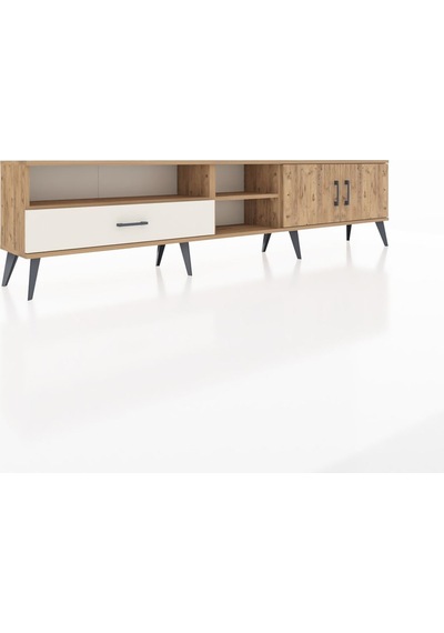 Arges Tv Ünitesi 3 Raflı Tek Çekmeceli 2 Kapaklı 220x30x51 Çam-çam/aytaşı Atlas Çam/aytası - Atlas Çam