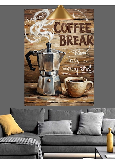 Kahve Molası Retro Poster Dekoratif Kanvas - Mdf Ahşap Tablo