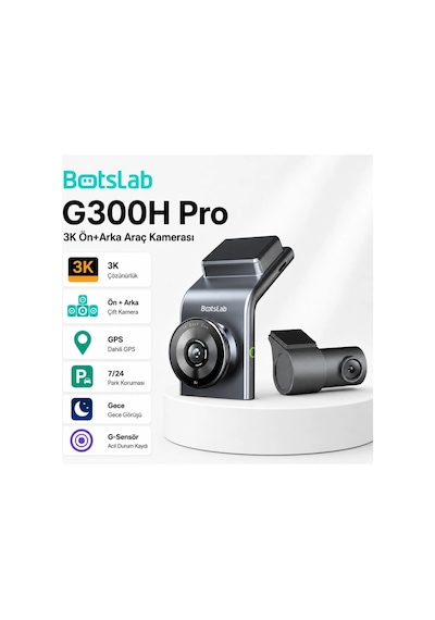 +360 Botslab G300H Pro ADAS 3K Ön+Arka WiFi+GPS 150° Geniş Açı Gece Görüşlü Araç İçi Kamera Dash Cam