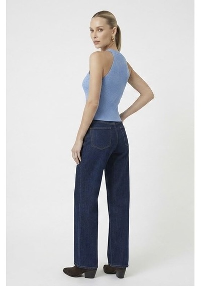 Neden Tekstil Kadın Taşlı Fitilli Halter Yaka Crop Bluz - Mavi