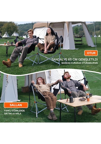 Kingcamp Orchid Double Çift Kişilik Salıncaklı Katlanır Kamp Sandalyesi Gri - Siyah