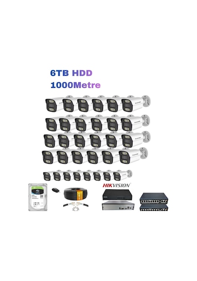 32'li 5mp Ip Kamera Seti Poe Hikvision Nvr İç/dış Mekan Gece Görüş Ses Kayıt Mobil İzleme 6tb Set
