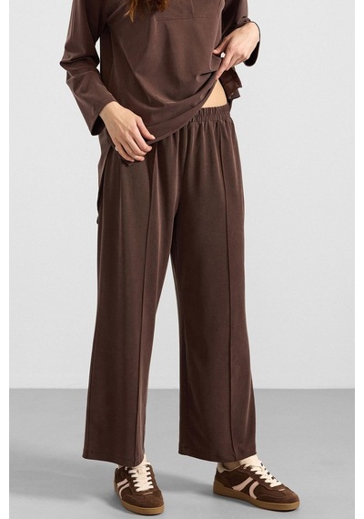 Olcay Metal Düğmeli Premium Kumaş Sweat Pantolon Takım Kahve 9405-tk