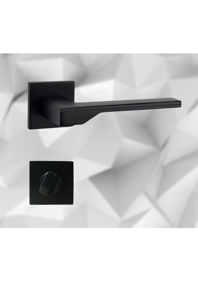 Stilo Siyah 5 Adet Oda 2 Adet Wc Kare Rozetli Kapı Kolu Set - Stılo Syh 5+2