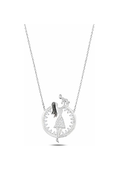 Çekirdekjewelry Işıklı Hediye Kutulu 925 Ayar Gümüş Anne Çocuk Kolye Zirkon Taşlı Kadın Kolye Gri