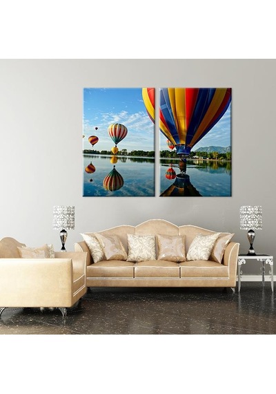 Balon Ve Nehir Manzarası Kanvas Tablo 70x60cm