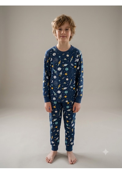 Fidekids Uzay Temalı Erkek Çocuk Pijama Takımı %100 Pamuk Mevsimlik Bisiklet Yaka Manşetli Lacivert Fidekids Uzay Temalı Erkek Çocuk Pijama Takımı %100 Pamuk Mevsimlik Bisiklet Yaka Manşetli Lacivert