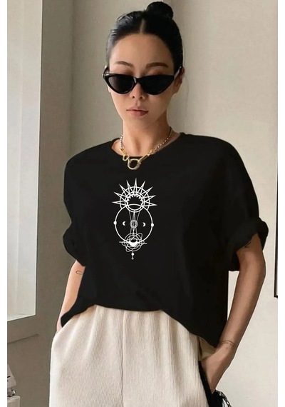 Startmore Kadın Kelebek Baskılı T-shirt Siyahtutulma