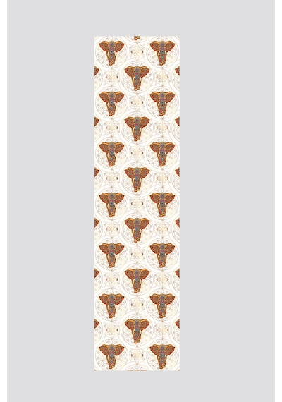 Turuncu Çoklu Etnik Fil Desenli Runner 40x220cm Turuncu