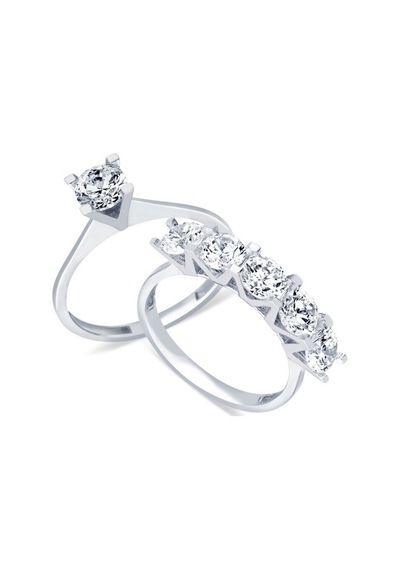 Diamond Line - Gülaylar - Beyaz Altın 8 Ayar Beştaş Yüzük