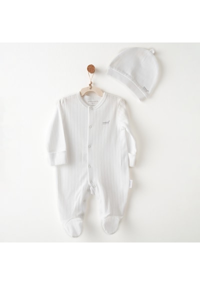Andywawa Hello Elephant Bebek Şapka Tulum Takım Ac26592 Beyaz