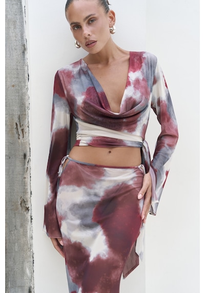 Mai Collection Mai Studios Co. Pnaisyonist Uzun Kol Bordo Crop Etek Takım Bordo