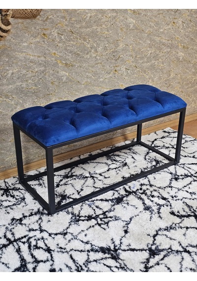 Zafir Siyah Boyalı Diktörtgen 100 Cm X 40 Cm Oturak Puf - Bench - Makyaj Oturağı - Oturak Mavi