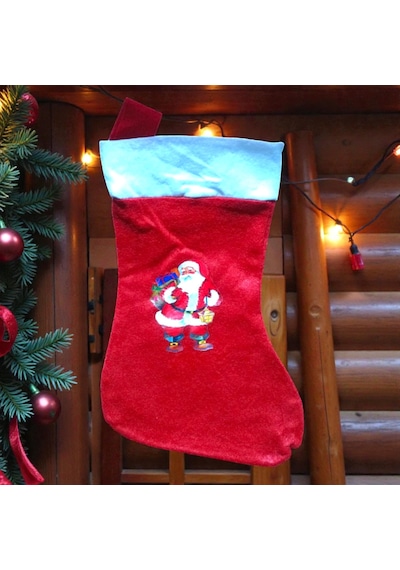 Mini Boy 30 Cm Noel Baba Çorabı Yılbaşı Süsleri Noel Babalı Çorap Noel Baba Figürlü Çorap 30x17 Cm