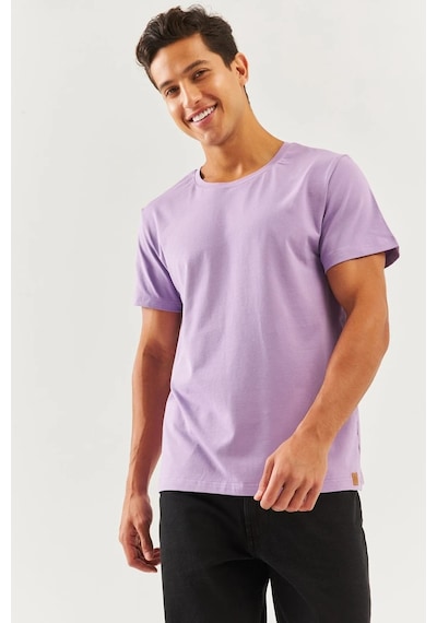 Erkek Oversize Rahat %100 Pamuklu Penye Bisiklet Yaka Kısa Kol Basic T-shirt Lila