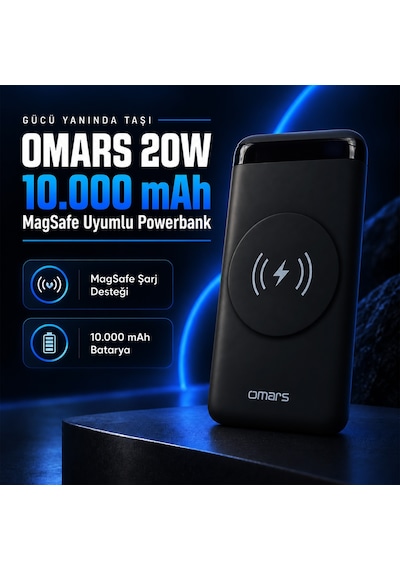 Omars OMWS008 20 W 10000 mAh Kablosuz Led Göstergeli Powerbank Siyah