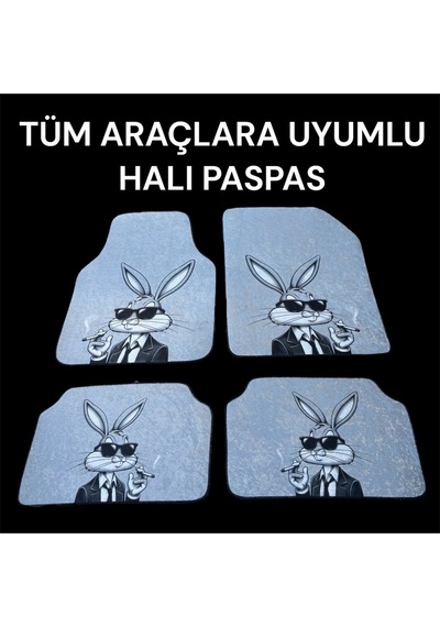 Lüx Oto Halı Paspas Desenli Yıkanabilir Universal Her Araca Uyumlu Tavşan