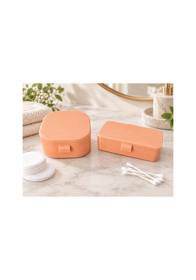 Kulak Çubuğu Ve Pamuk Seyahat Kabı 3d Baskı Taşınabilir Hijyenik Organizer Pastel Turuncu