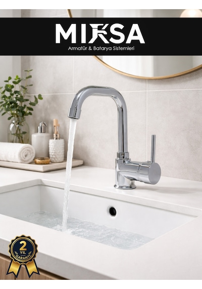 Armut Köşe Borulu Banyo Lavabo Bataryası Çeşmesi Musluğu Çift Su Girişli Krom