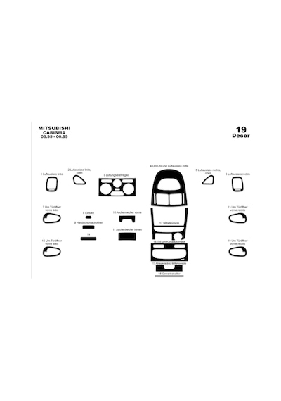 Mitsubishi Carisma Torpido Kaplama 1995-1999 19 Parça Piano Black