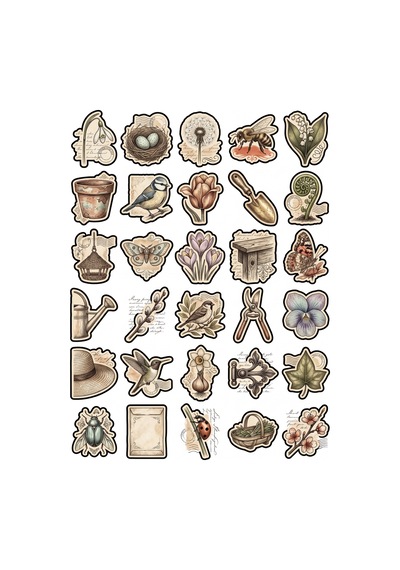30 Adet Vintage Posta Pulu Çiçek Sticker Seti - Laptop Defter Scrapbook Çok Renkli
