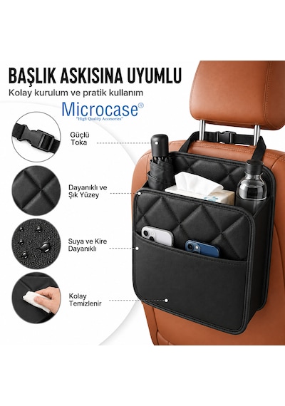 Microcase Universal Araba Koltuğu Arka Organizeri Asılabilir Çöp Kovası Al5653