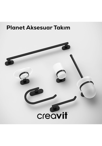 Creavit PL18809-S Planet Tuvalet Kağıtlığı Kapaklı Mat Siyah