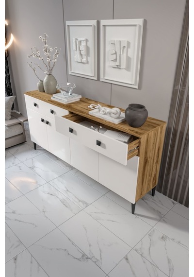 Livia Konsol 180 Cm Aytaşı Ceviz 4 Kapaklı 2 Çekmeceli Modern Konsol Aytaşı