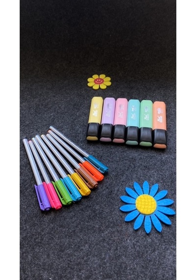 Triball Tükenmez Kalem 8 Renk + Masis Pastel Renk Fosforlu Işaretleme Kalemi 6 Lı Set Karışık