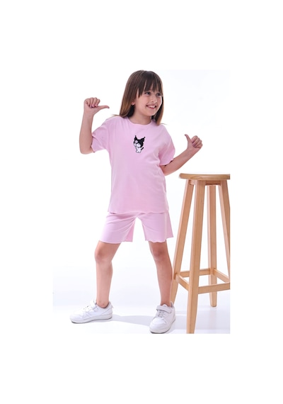 Zuzunga Ribana Beybi Overlok Detaylı Kuromi Nakışlı Alt-üst Takım Pembe
