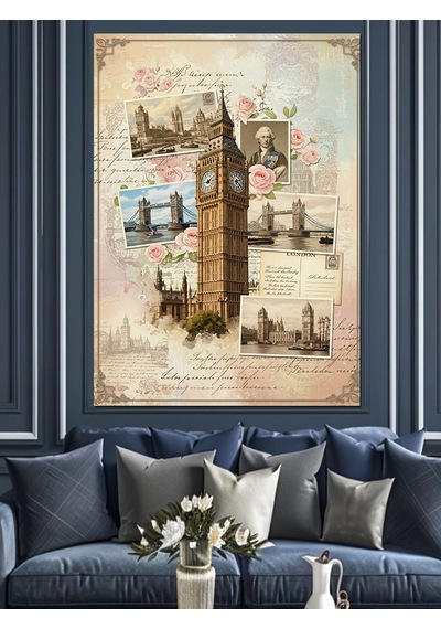 Londra Big Ben Kolaj Dekoratif Kanvas - Mdf Ahşap Tablo