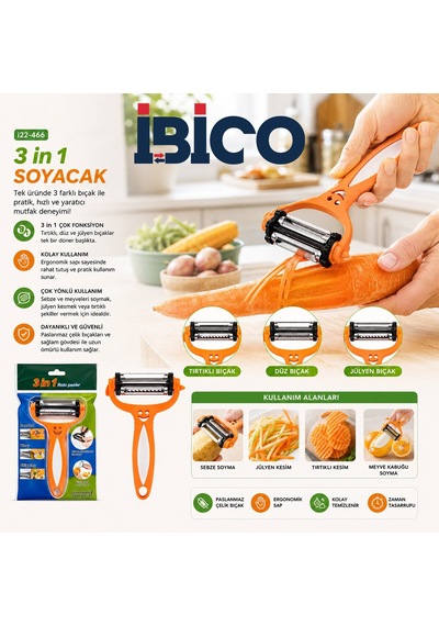 İbico İ22-466 Soyacak 3in1 360 Başlı Metal Gülenyüz Emojili Renkli Plastik Sap