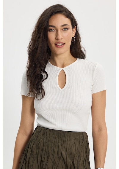 Tudors Kadın Slim Fit Dar Kesim %100 Pamuk Bisiklet Yaka Kısa Kol Ekru Crop-50376