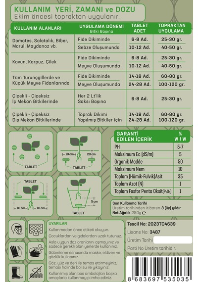 Jeotab Organik Gübre + Leonardit Toprak Düzenleyici %100 Doğal Yavaş Salınımlı Tablet 2x250g 1000