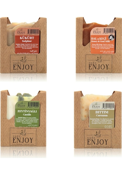 Suds Enjoy Doğal Kükürt Sabun + Bal ve Keçi Sütü Sabun + Zeytinyağlı Sabun + Bıttım Sabun 100 G