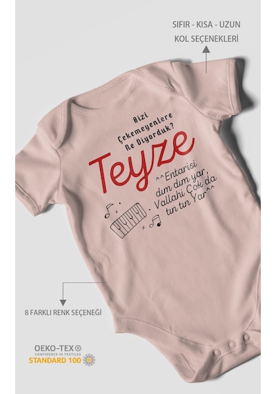 Bizi Çekemeyenlere Ne Diyorduk Teyze Baskılı Bebek Zıbını Çıtçıtlı Body %100 Pamuk Kısa Kol Pastel Pembe