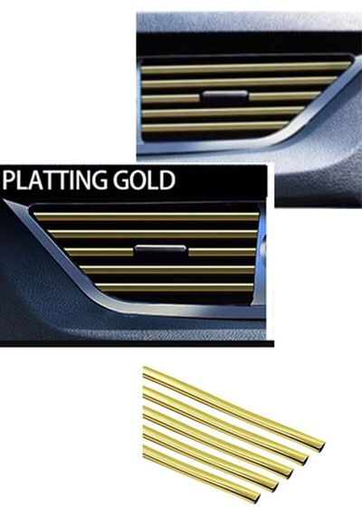 Araç Içi Klima Izgara Hava Çıkış Dekoratif Şeritler Klima Şerit Krom Altın Gold 10 Adet