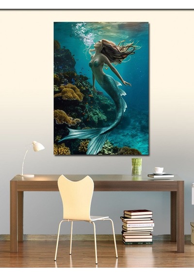 Kanvas Tablo Deniz Altında Yeşil Denizkızı 50cmx70cm