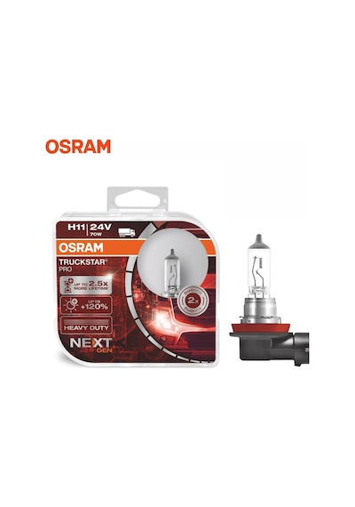 Osram 24v H11 Ampul 70w Truckstar+%120 Fazla Işık Sarsıntıya Dayanıklı 2 Ad