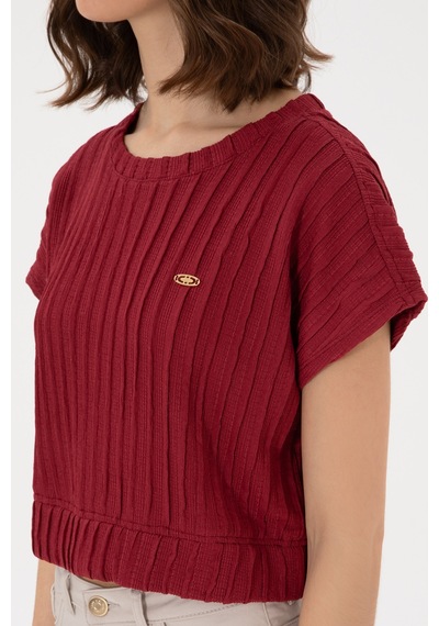 U.S. Polo Assn. Kadın Vişne Crop Bisiklet Yaka Tişört 50300801-VR223