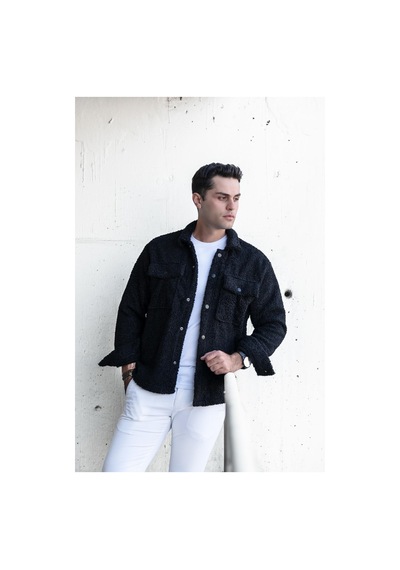 Oversize Çıtçıt Kapamalı Çift Cep Peluş Erkek Gömlek 001