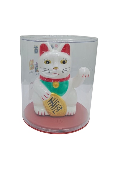 Maneki Neko El Sallayan Şans Kedisi Beyaz Solar Güneş Enerjili 11x10cm No1b
