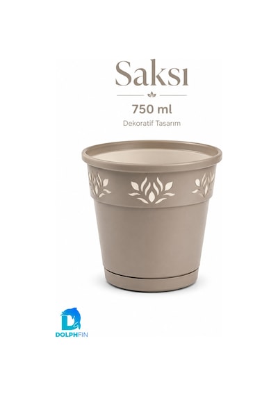 750 Ml Dekoratif Alt Tabaklı Plastik Saksı 11,5x11,5x11 Cm Karışık Renk