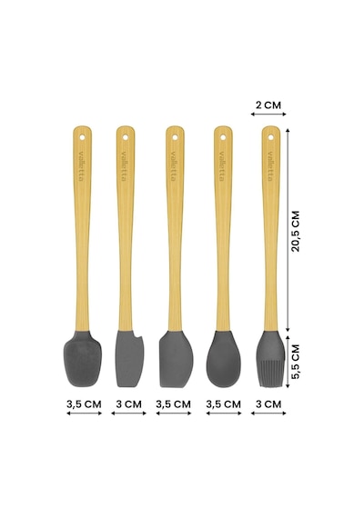 Valletta Indigo 5'li Gri Bambu Silikon Spatula Seti Uzun 26 Cm