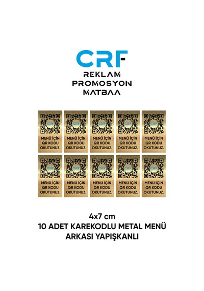 Gold Alüminyum 10 Adet Qr Karekodlu Restoran / Kafe Menüsü Arkası Yapışkanlı 4x7 Cm
