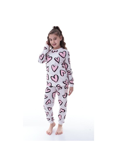 Kız Çocuk Kalpli Desenli Pamuklu Pijama Takımı Rahat Ve Tatlı Uyku Takımı Çok Renkli
