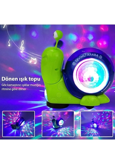 Craftivio Hareketli Işıklı Müzikli Salyangoz Oyuncak - Bebek Emekleme Yardımcısı Eğitici Yürüyen Salyangoz Hayvanlar