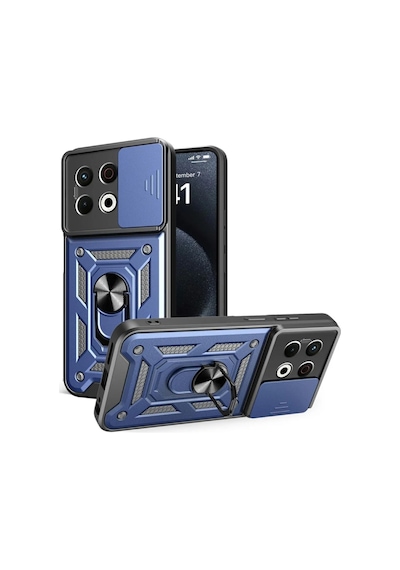 Tecno Spark 30 Pro Uyumlu Tank Kılıf Yüzüklü Standlı Zırhlı Outdoor Kapak - Lacivert